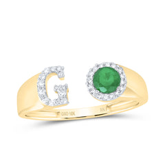 1/8CTW-DIA NK 4 MM RD-EM SYNTHETIC INITIAL  "G" LADIES RING