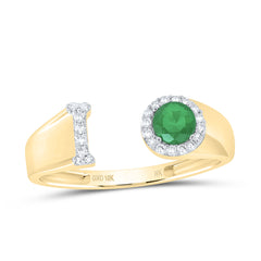 1/10CTW-DIA NK 4 MM RD-EM SYNTHETIC INITIAL  "I" LADIES RING