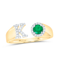 1/8CTW-DIA NK 4 MM RD-EM SYNTHETIC INITIAL  "K" LADIES RING