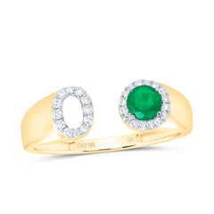 1/8CTW-DIA NK 4 MM RD-EM SYNTHETIC INITIAL  "O" LADIES RING