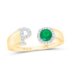 1/8CTW-DIA NK 4 MM RD-EM SYNTHETIC INITIAL  "P" LADIES RING