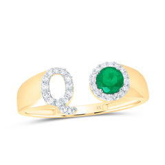 1/8CTW-DIA NK 4 MM RD-EM SYNTHETIC INITIAL  "Q" LADIES RING