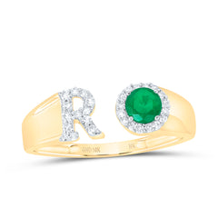 1/8CTW-DIA NK 4 MM RD-EM SYNTHETIC INITIAL  "R" LADIES RING