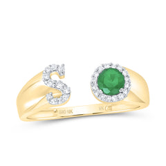 1/8CTW-DIA NK 4 MM RD-EM SYNTHETIC INITIAL  "S" LADIES RING