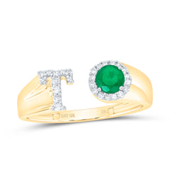 1/8CTW-DIA NK 4 MM RD-EM SYNTHETIC INITIAL  "T" LADIES RING