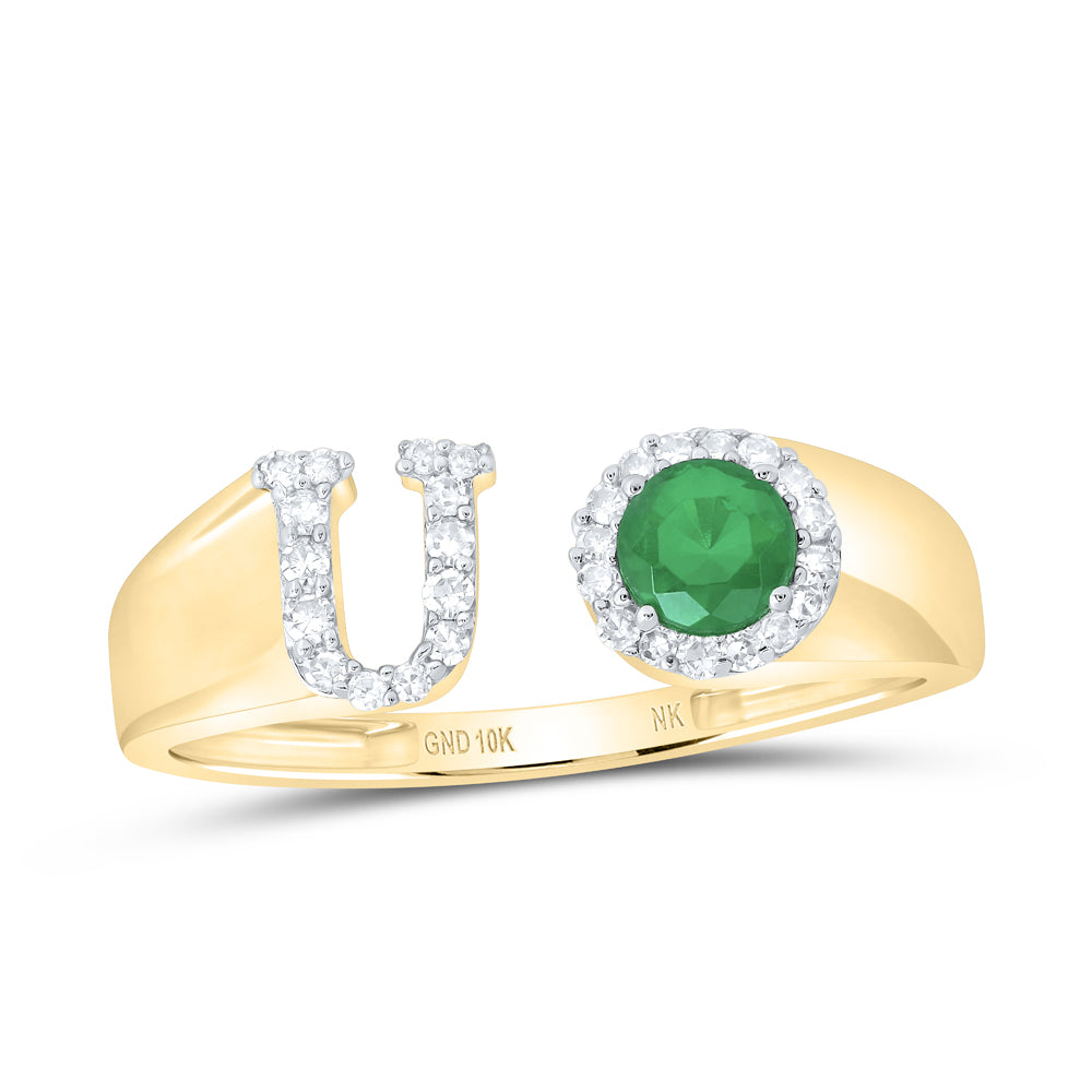 1/8CTW-DIA NK 4 MM RD-EM SYNTHETIC INITIAL  "U" LADIES RING