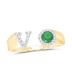 1/8CTW-DIA NK 4 MM RD-EM SYNTHETIC INITIAL  "V" LADIES RING