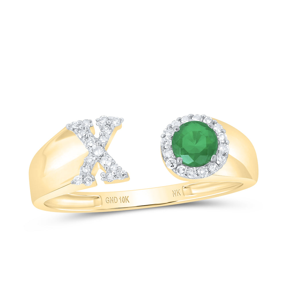 1/8CTW-DIA NK 4 MM RD-EM SYNTHETIC INITIAL  "X" LADIES RING
