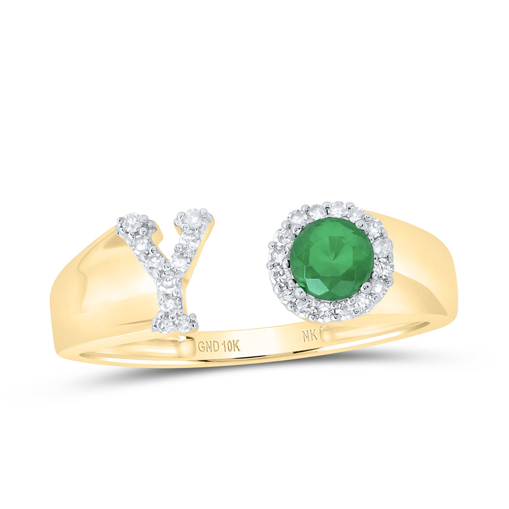 1/10CTW-DIA NK 4 MM RD-EM SYNTHETIC INITIAL  "Y" LADIES RING