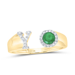 1/10CTW-DIA NK 4 MM RD-EM SYNTHETIC INITIAL  "Y" LADIES RING