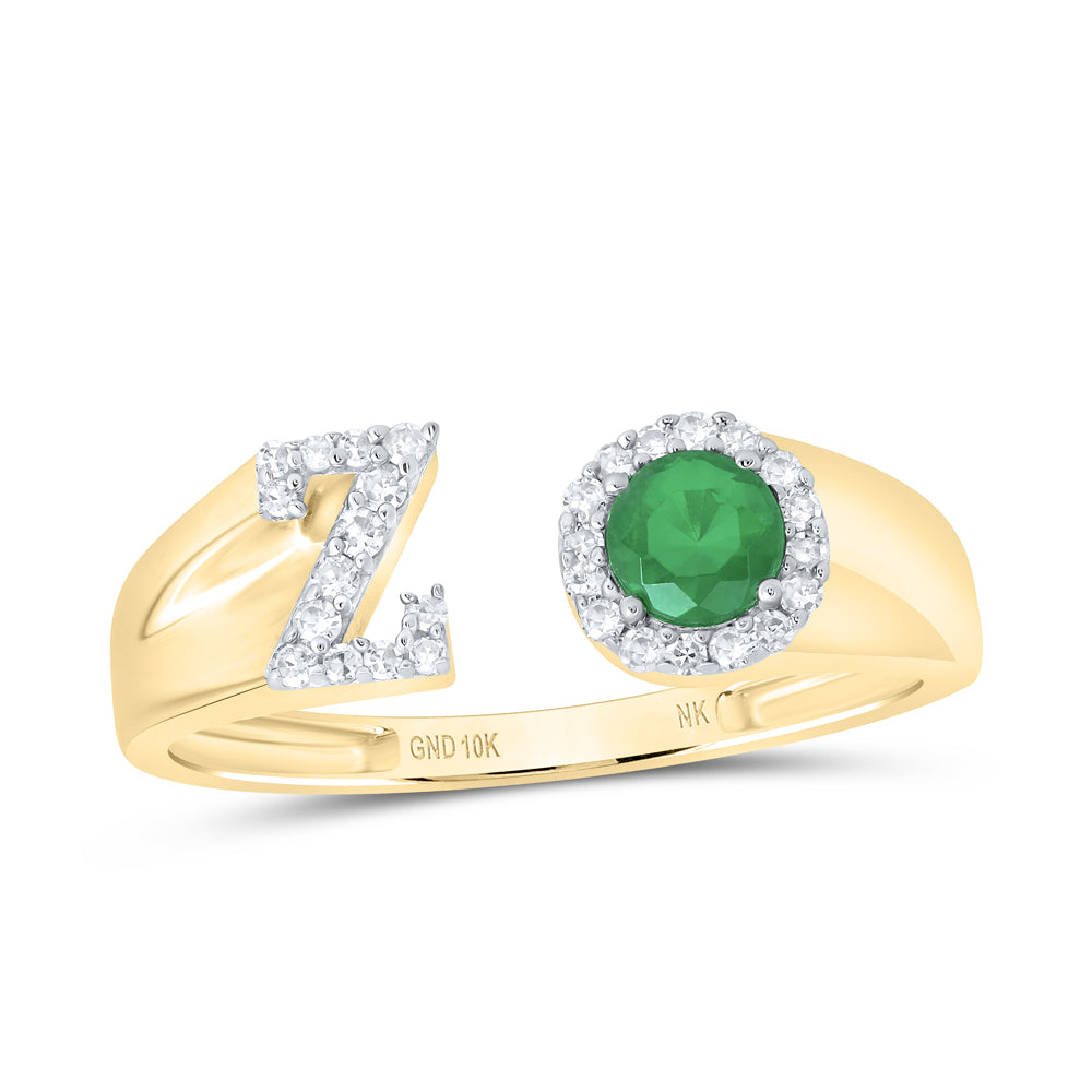 1/8CTW-DIA NK 4 MM RD-EM SYNTHETIC INITIAL  "Z" LADIES RING