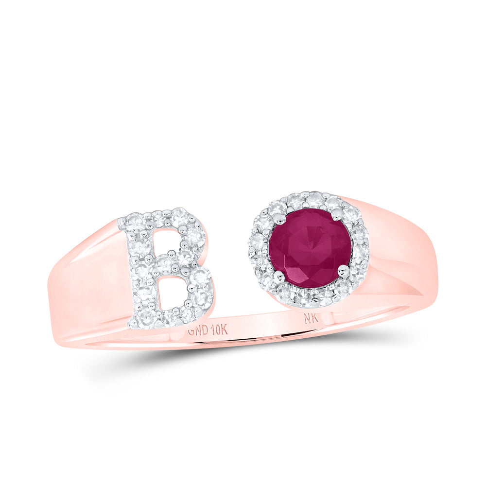 1/8CTW-DIA NK 4 MM RD-RU SYNTHETIC INITIAL  "B" LADIES RING