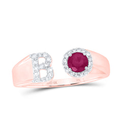 1/8CTW-DIA NK 4 MM RD-RU SYNTHETIC INITIAL  "B" LADIES RING