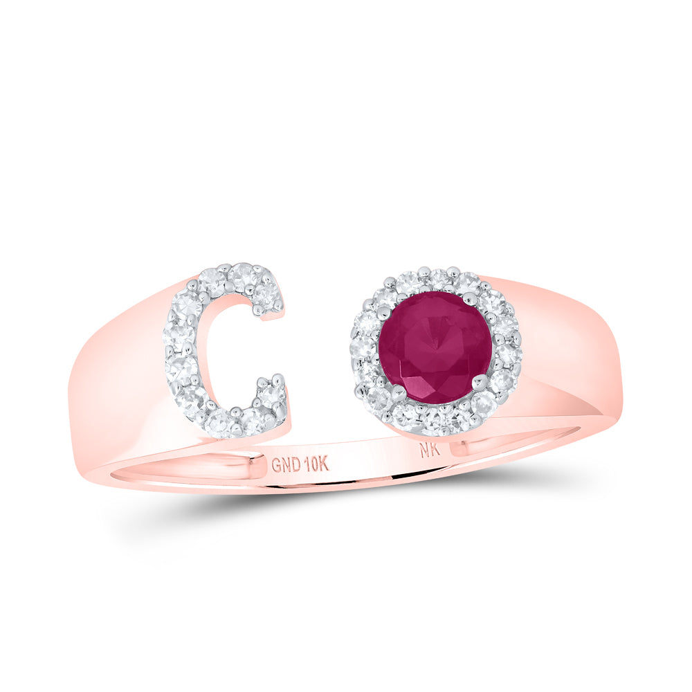 1/8CTW-DIA NK 4 MM RD-RU SYNTHETIC INITIAL  "C" LADIES RING