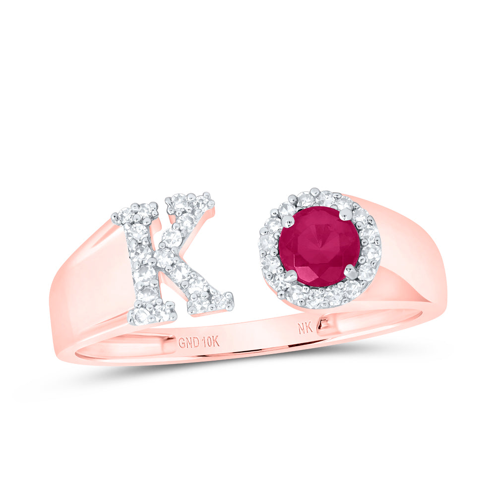 1/8CTW-DIA NK 4 MM RD-RU SYNTHETIC INITIAL  "K" LADIES RING