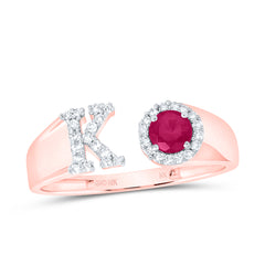 1/8CTW-DIA NK 4 MM RD-RU SYNTHETIC INITIAL  "K" LADIES RING