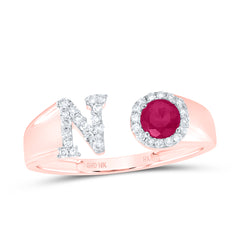 1/8CTW-DIA NK 4 MM RD-RU SYNTHETIC INITIAL  "N" LADIES RING
