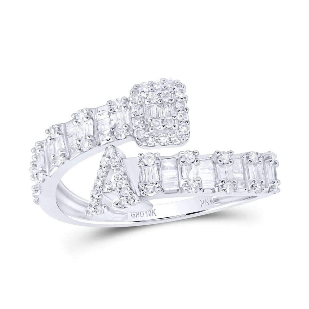 10K White Gold 1/2 CTW-Natural Diamond Fashion Initial "A" Ladies Cuff Ring 2.09 Gram