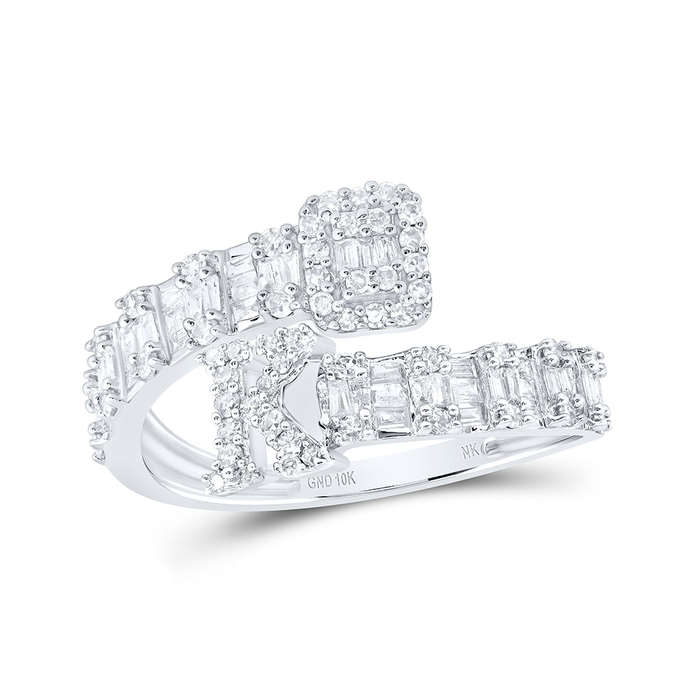 10K White Gold 5/8 CTW-Natural Diamond Fashion Initial "K" Ladies Cuff Ring 2.15 Gram
