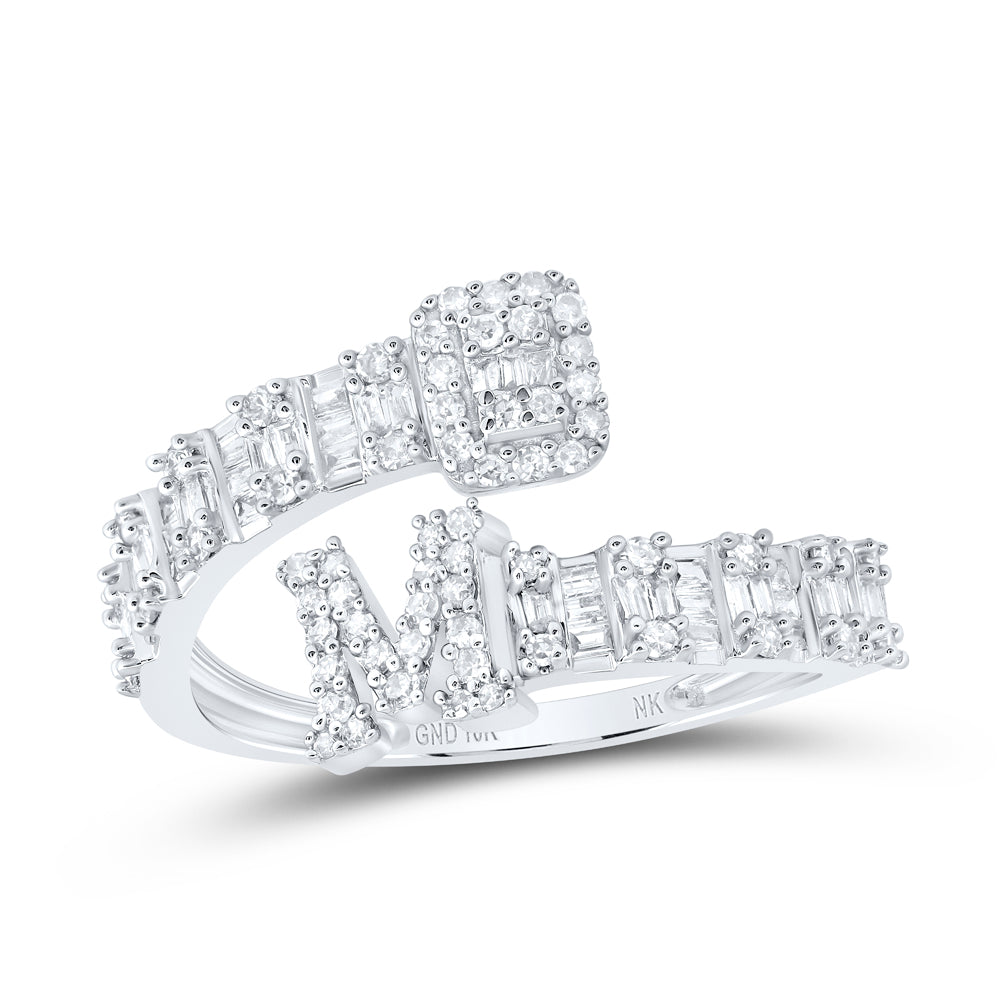 10K White Gold 1/2 CTW-Natural Diamond Fashion Initial "M" Ladies Cuff Ring 2.2 Gram