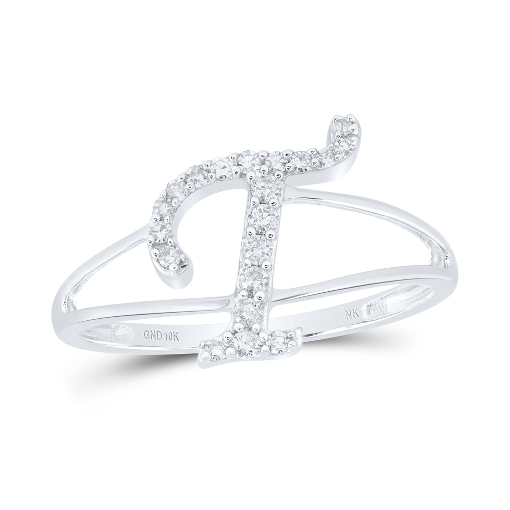 10K White Gold 1/6 CTW-Natural Diamond Gift Initial "T" Ladies Ring 1.38 Gram
