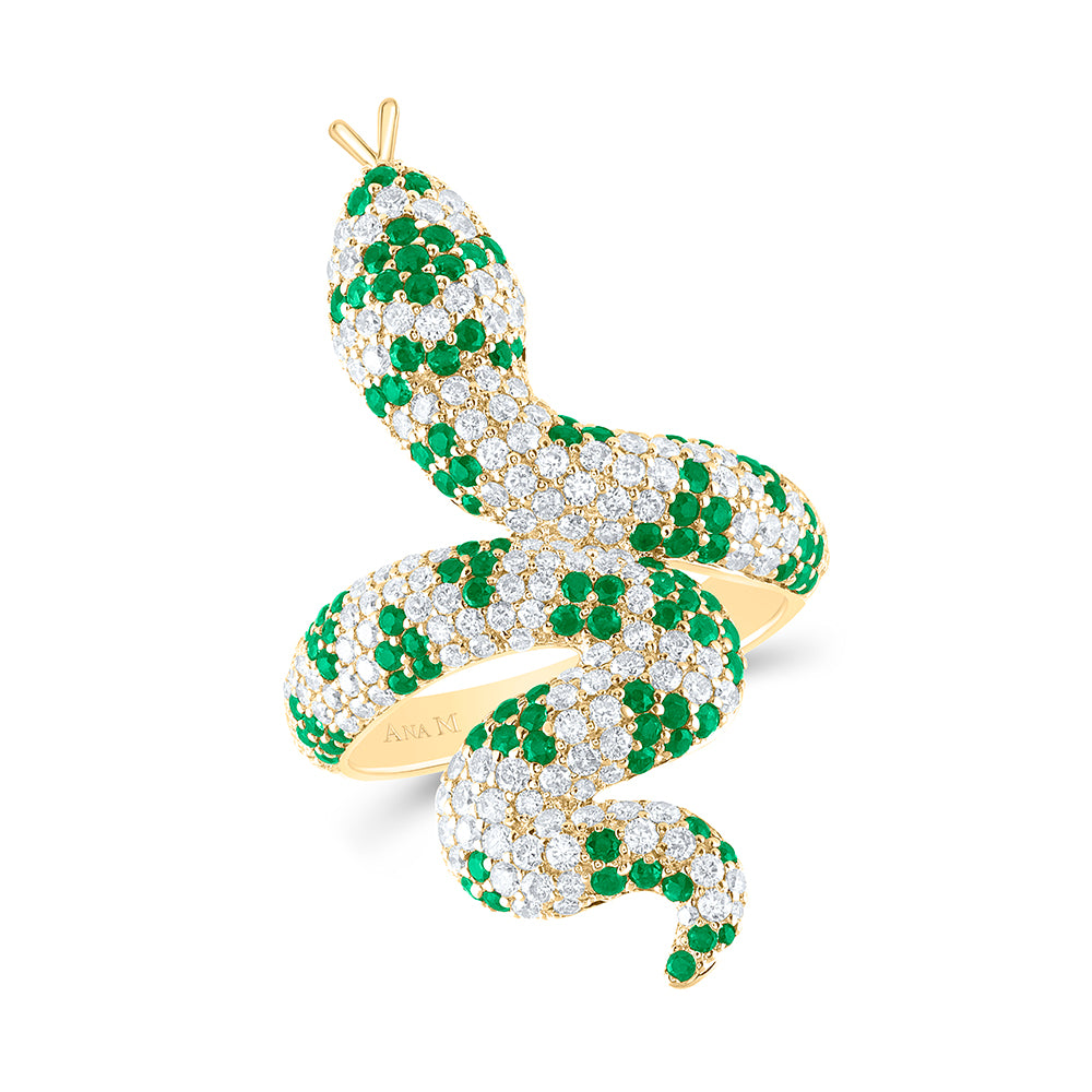 1 1/3CTW-DIA ANA M 7/8CTW RD-EM NAT GEM SNAKE RING
