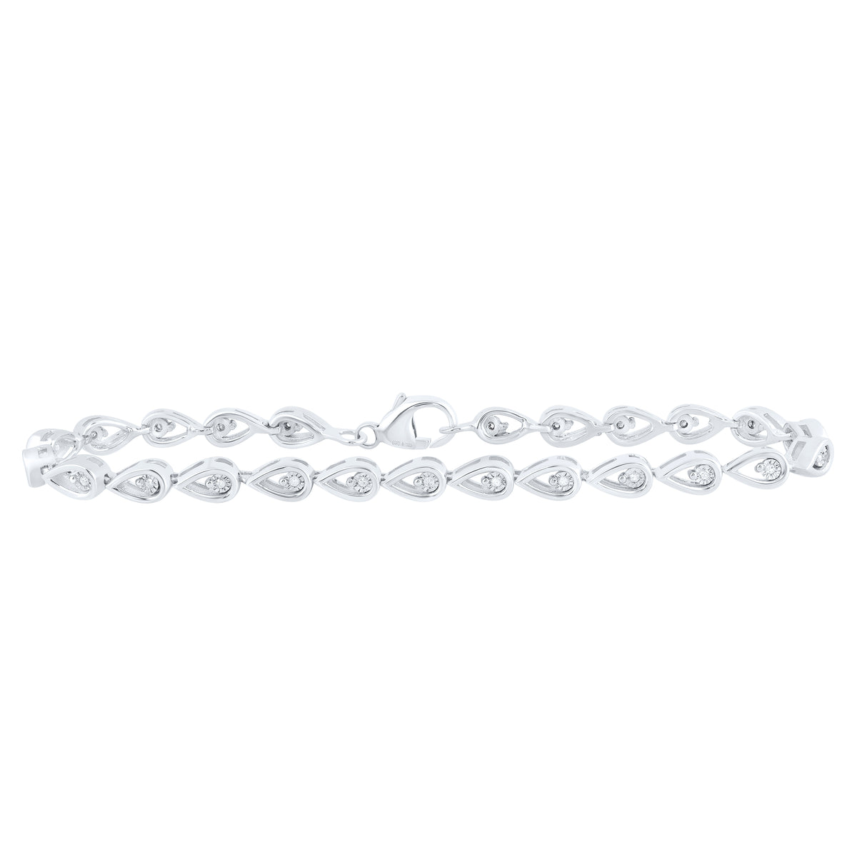 Sterling Silver 1/8 CTW-Natural Diamond Gift Pear Bracelet(7 Inch ) 9.01 Gram