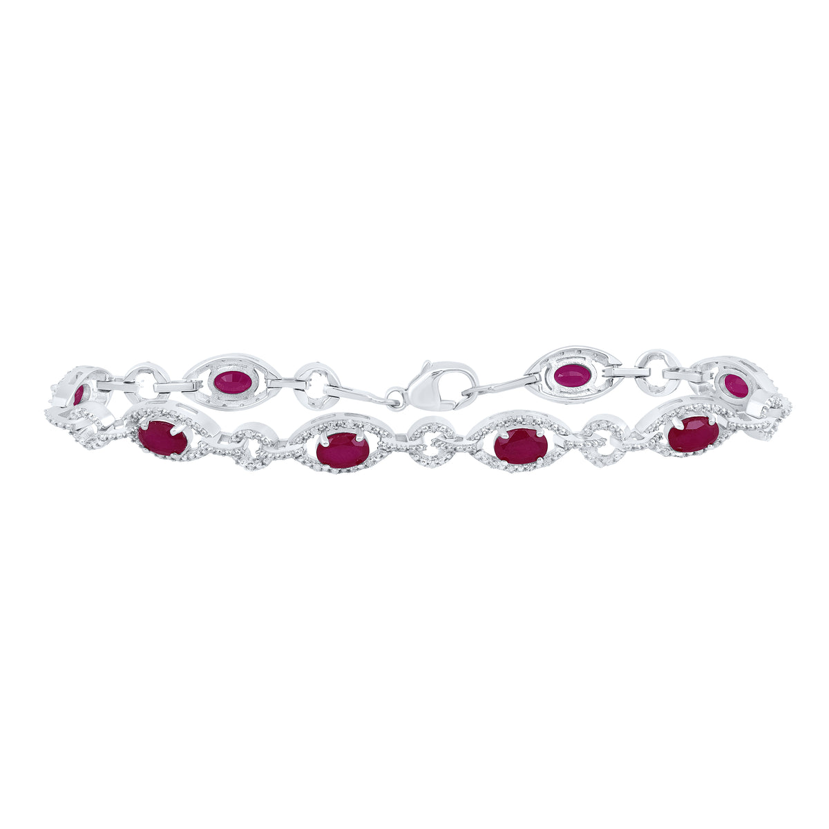 Sterling Silver 1/3 CTW-Natural Diamond 6X4MM Ov-Ru Synthetic Bracelet(7 Inch ) Gram