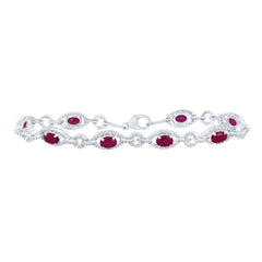 Sterling Silver 1/3 CTW-Natural Diamond 6X4MM Ov-Ru Synthetic Bracelet(7 Inch ) Gram