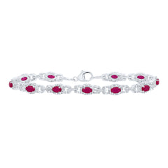 Sterling Silver 1/2 CTW-Natural Diamond 5X3 MM Ov-Ru Synthetic Bracelet(7 Inch ) 9.62 Gram