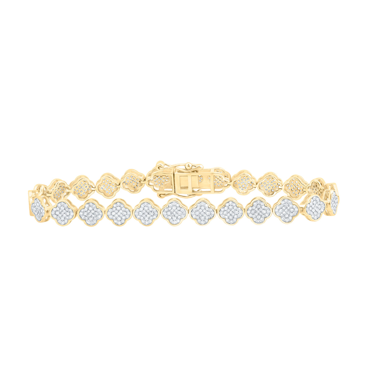 10K Yellow Gold 1 7/8 CTW-Natural Diamond Fashion Clover Bracelet (7 Inch ) 9.26 Gram