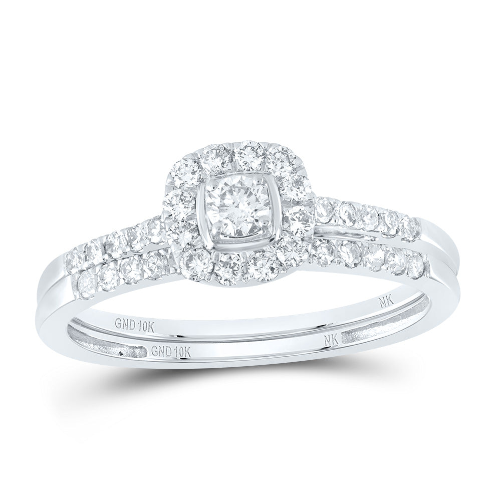 1/2CTW-DIA NK CUSHION SINGLE HALO BRIDAL SET