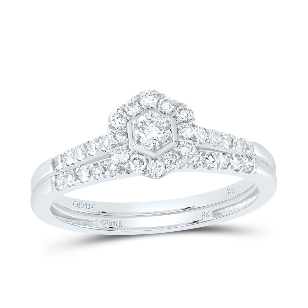 1/2CTW-DIA NK HEXAGON SINGLE HALO BRIDAL SET