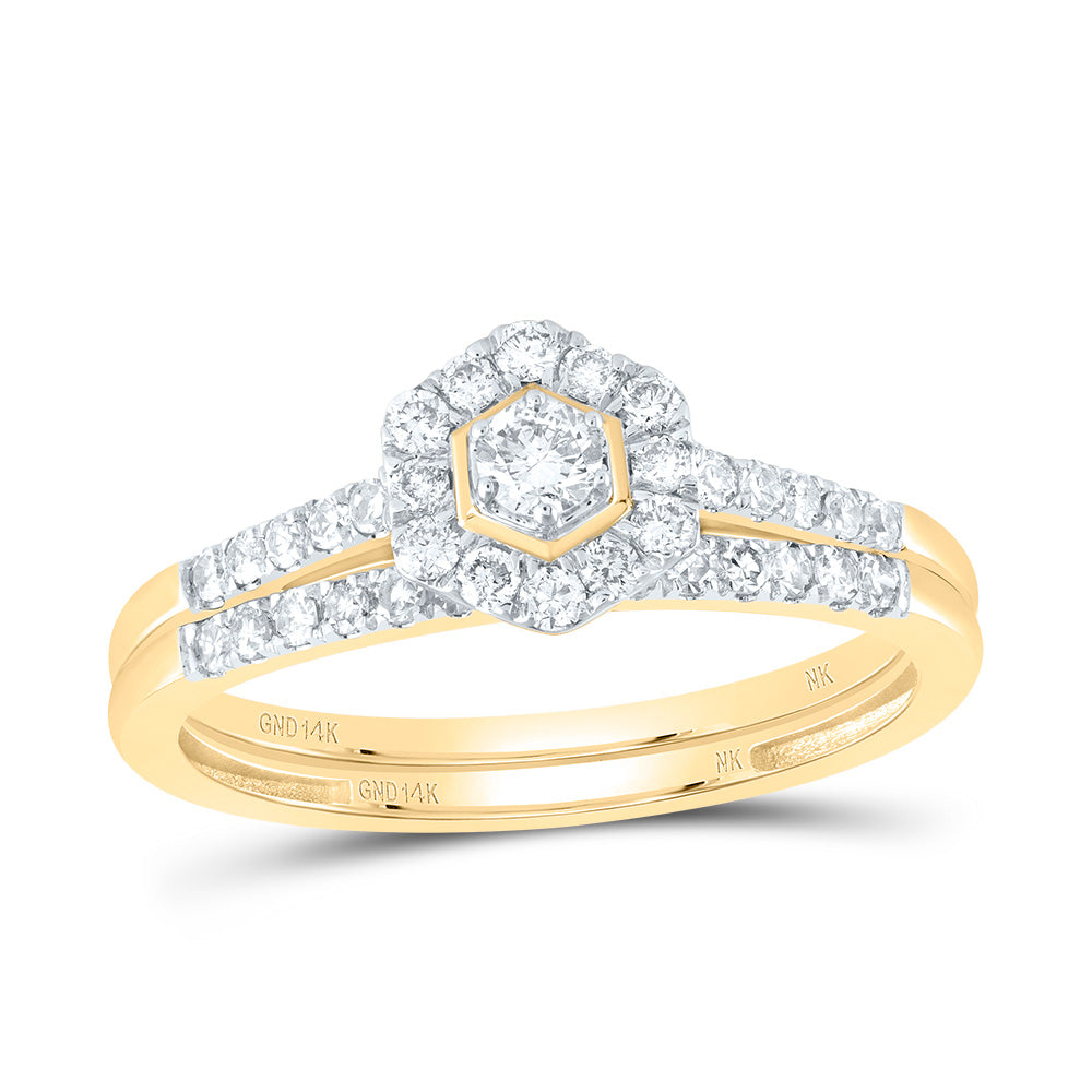 1/2CTW-DIA NK HEXAGON SINGLE HALO BRIDAL SET