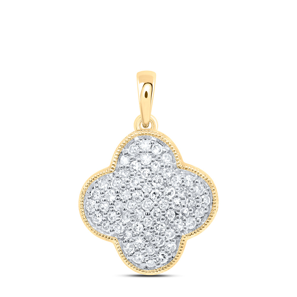 10K Yellow Gold 1/4 CTW-Natural Diamond Gift Clover Pendant 1.23 Gram