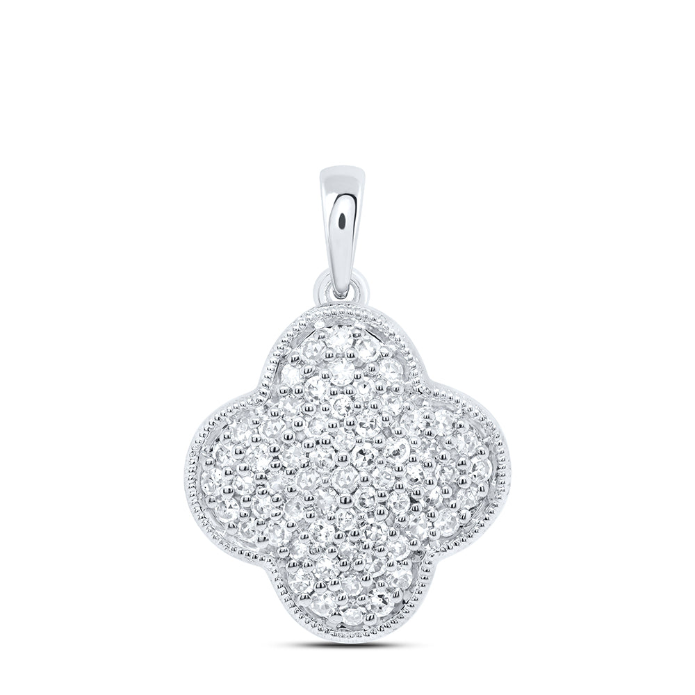 10K White Gold 1/4 CTW-Natural Diamond Gift Clover Pendant 1.21 Gram