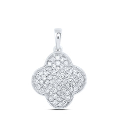 10K White Gold 1/4 CTW-Natural Diamond Gift Clover Pendant 1.21 Gram