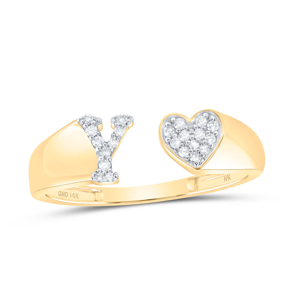14K Yellow Gold 1/10 CTW-Natural Diamond Gift Initial "Y" Ladies Heart Ring 1.55 Gram