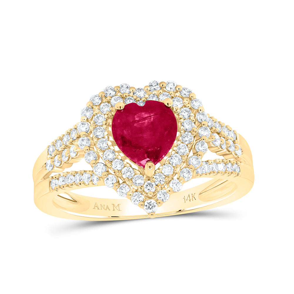1/2CTW-DIA ANA M 6X6MM HEART-RU NAT GEM RING