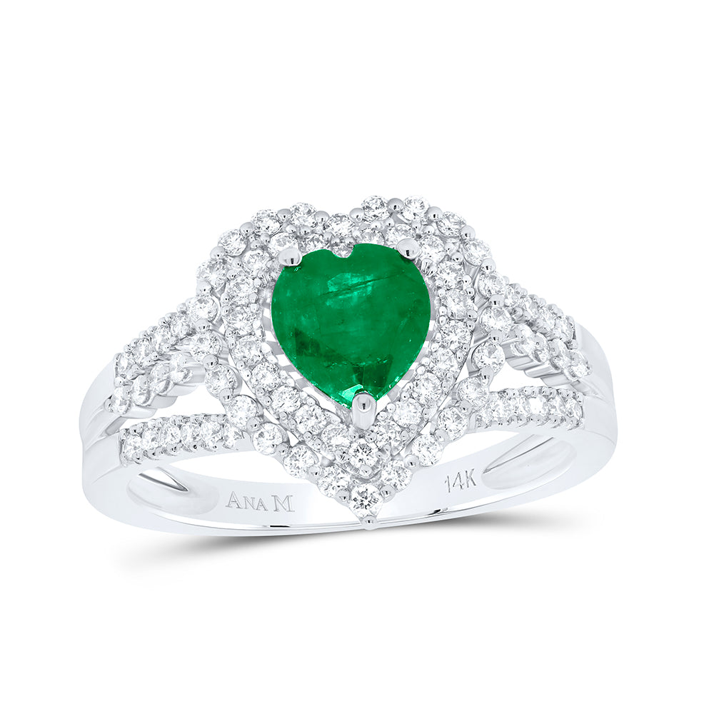 1/2CTW-DIA ANA M 6X6MM HEART-EM NAT GEM RING