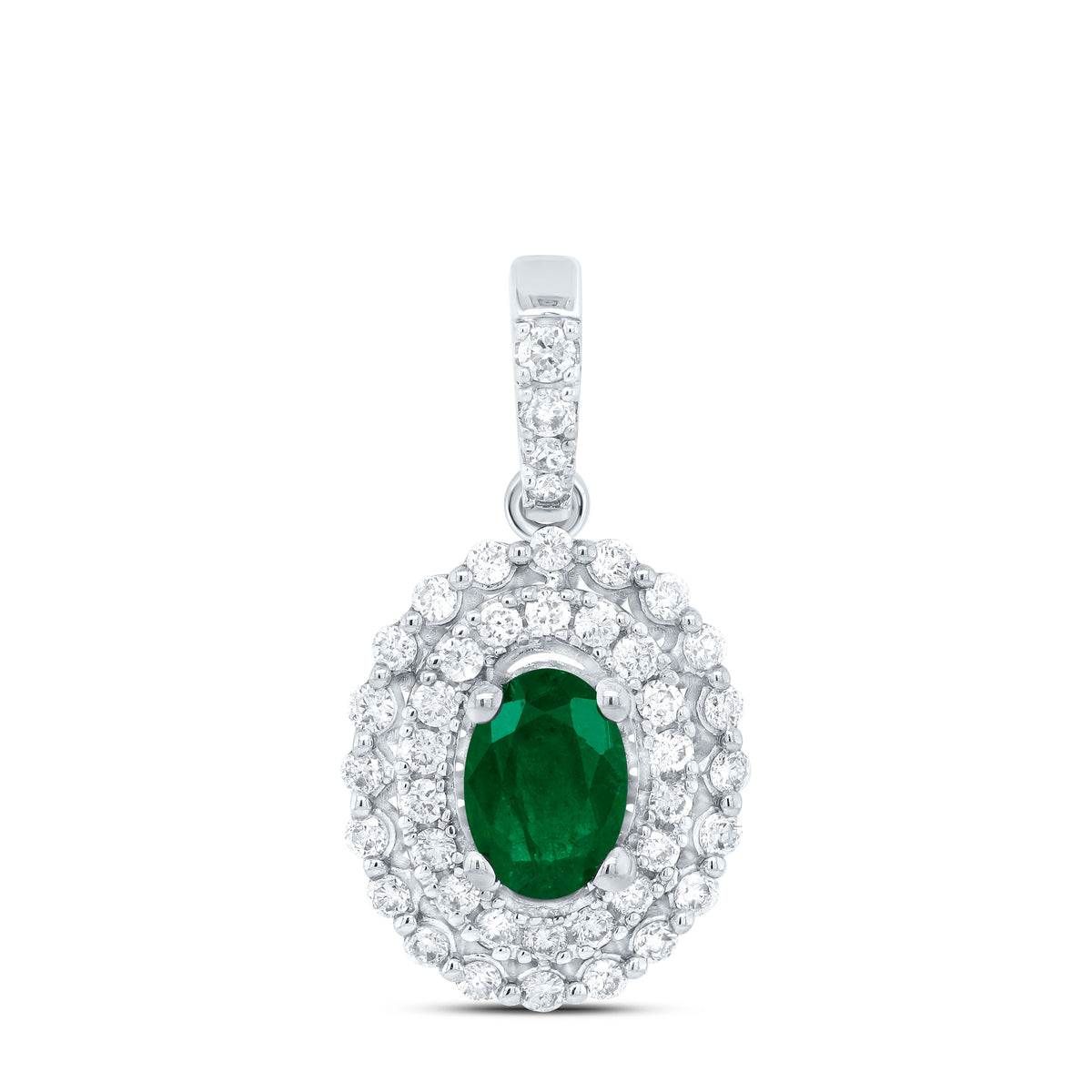 14K White Gold 1/4 CTW-Natural Diamond 6X4MM Ov-Em Natural Gemstone Pendant 1.49 Gram