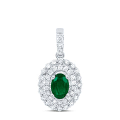 14K White Gold 1/4 CTW-Natural Diamond 6X4MM Ov-Em Natural Gemstone Pendant 1.49 Gram