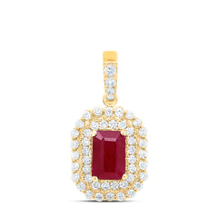 14K Yellow Gold 1/3 CTW-Natural Diamond 6X4MM Em-Ru Natural Gemstone Pendant 1.52 Gram