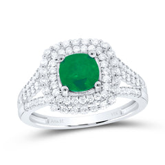 14K White Gold 1/2 CTW-Natural Diamond 6 MM Cu-Em Natural Gemstone Ring 3.66 Gram