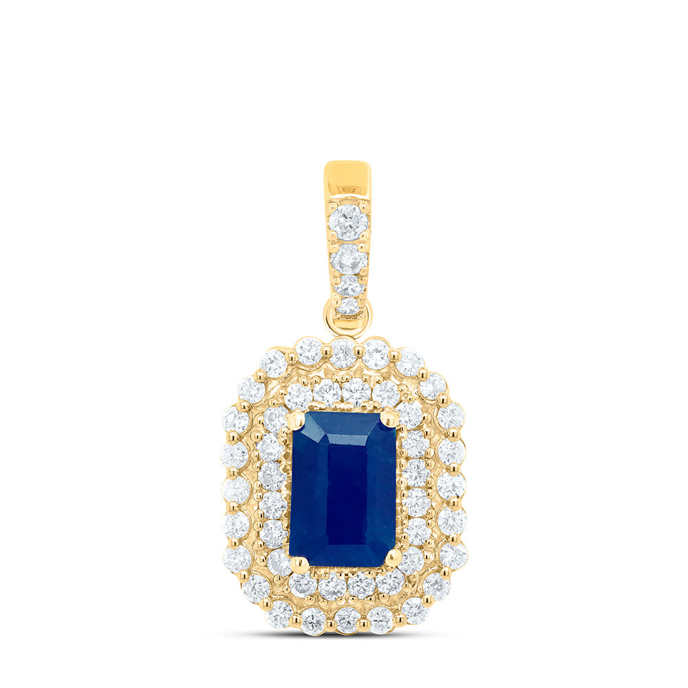 14K Yellow Gold 1/3 CTW-Natural Diamond 6X4MM Em-Bs Natural Gemstone Pendant 1.51 Gram