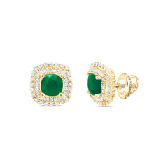 14K Yellow Gold 5/8 CTW-Natural Diamond 6 MM Cu-Em Natural Gemstone Earring 3.26 Gram