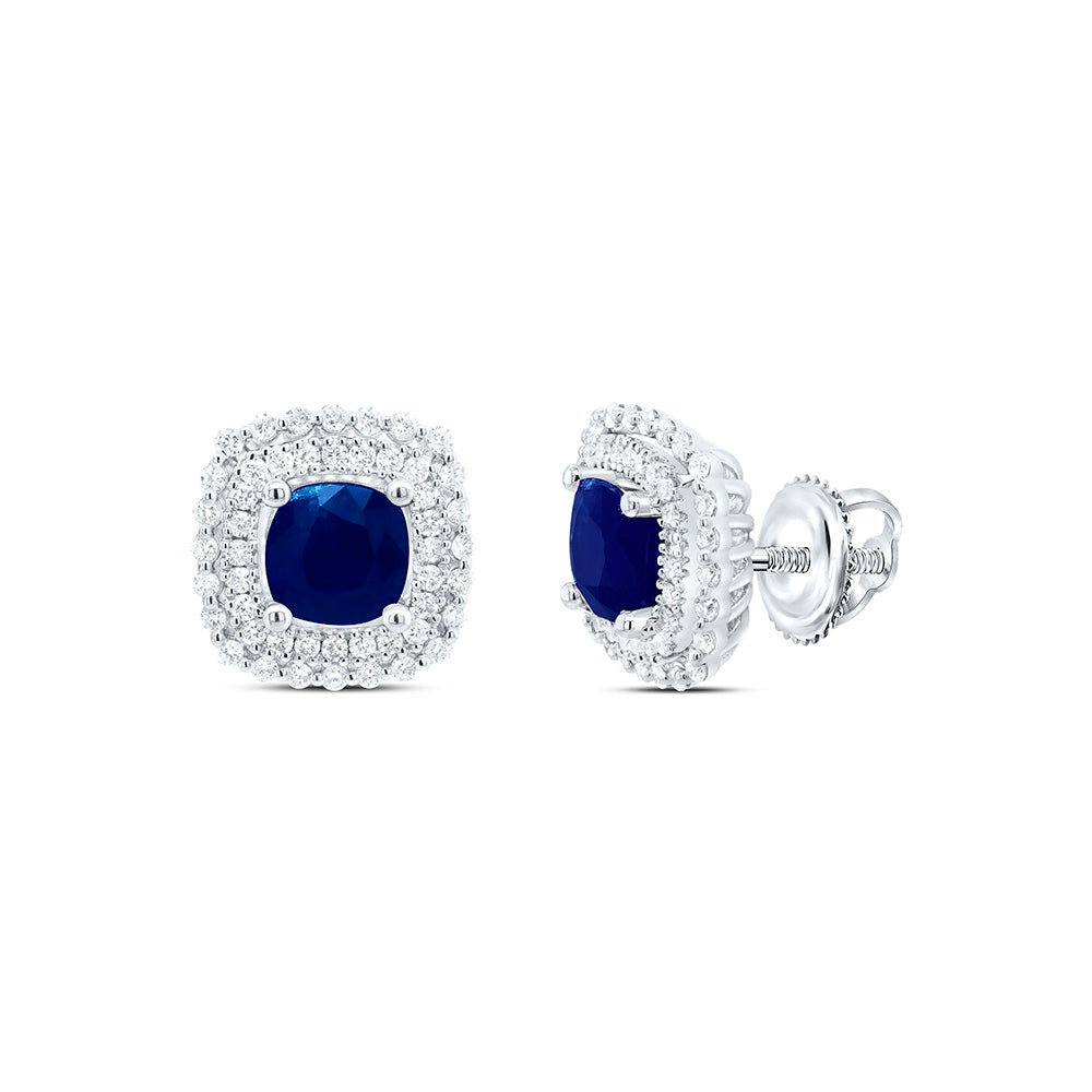 14K White Gold 5/8 CTW-Natural Diamond 6 MM Cu-Bs Natural Gemstone Earring 3.53 Gram