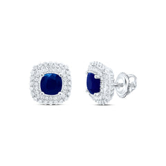 14K White Gold 5/8 CTW-Natural Diamond 6 MM Cu-Bs Natural Gemstone Earring 3.53 Gram