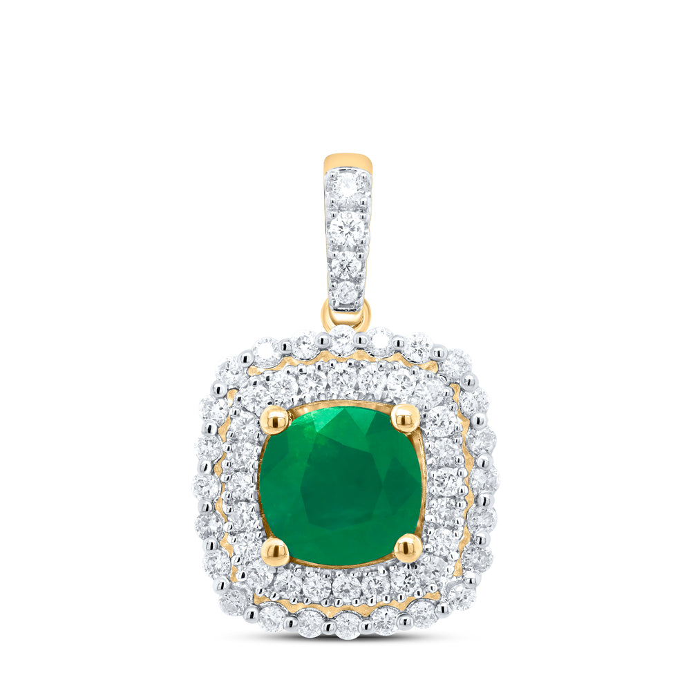 14K Yellow Gold 1/3 CTW-Natural Diamond 6X6MM Cu-Em Natural Gemstone Pendant 2.04 Gram
