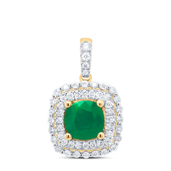 14K Yellow Gold 1/3 CTW-Natural Diamond 6X6MM Cu-Em Natural Gemstone Pendant 2.04 Gram